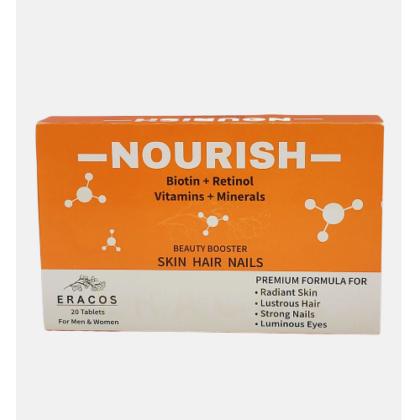 Eracos NOURISH-Biotin + Retinol + Vitamins | Beauty Booster | Skin Hair & Nails | For Men & Women | 20 Tablets