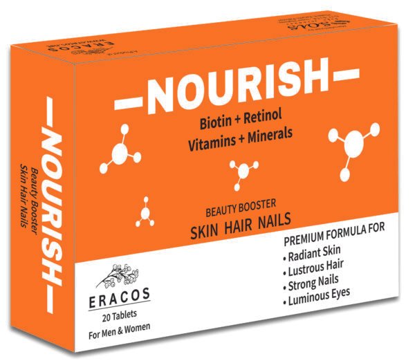 Eracos NOURISH-Biotin + Retinol + Vitamins | Beauty Booster | Skin Hair & Nails | For Men & Women | 20 Tablets