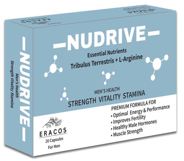 Eracos NUDRIVE | Tribulus Terrestris + L-Arginine | For Men | Strength Vitality Stamina | 20 Capsules