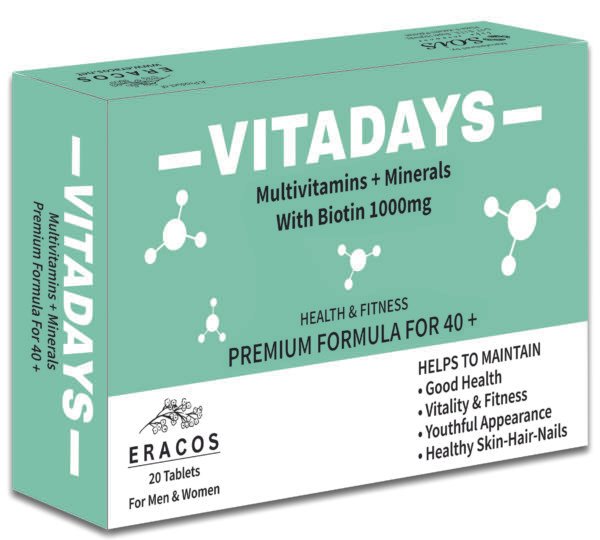 Eracos VITADAYS-Multi Vitamins + Minerals with Biotin | For Men & Women | 20 Tablets